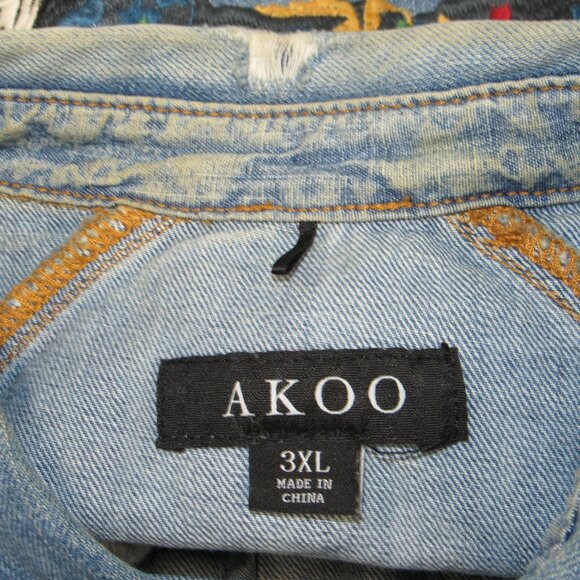 Akoo Black Cats WWII Bomber Distressed Denim Embroidered Collared Shirt sz 3XL - Picture 7 of 7